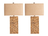 Stacked Wood Brown/Cream Table Lamp (Set of 2) - Ornate Home