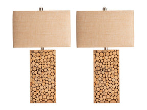 Stacked Wood Brown/Cream Table Lamp (Set of 2) - Ornate Home
