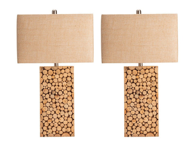 Stacked Wood Brown/Cream Table Lamp (Set of 2) - Ornate Home