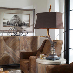 Stag Horn Brown Dark Shade Table Lamp - Ornate Home
