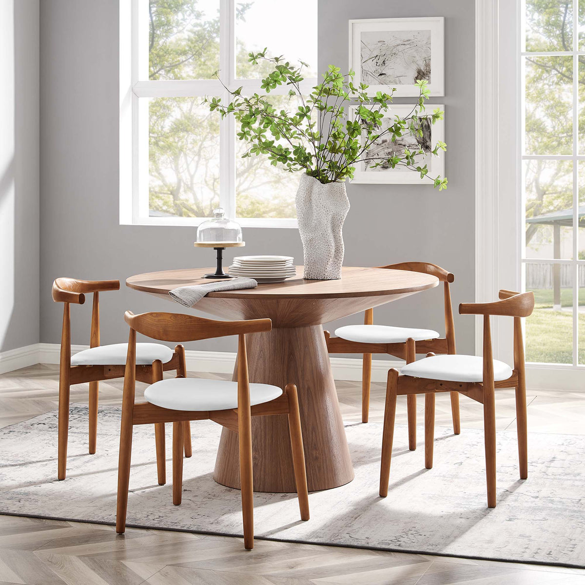 Stalwart Dark Walnut White Dining Side Chairs (Set of 4) - Ornate Home