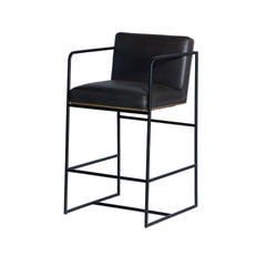 Stamford Black Leather Seat with Wood Back Metal Counter Stool
