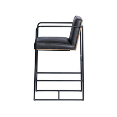 Stamford Black Leather Seat with Wood Back Metal Counter Stool
