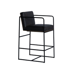 Stamford Black Leather Seat with Wood Back Metal Counter Stool