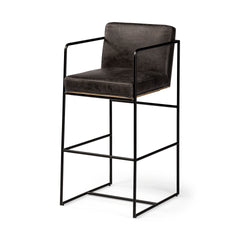 Stamford Black Leather Seat with Wood Back, Metal Frame Bar Stool - Ornate Home