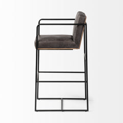 Stamford Black Leather Seat with Wood Back, Metal Frame Bar Stool - Ornate Home
