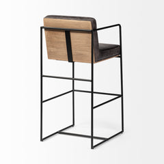 Stamford Black Leather Seat with Wood Back, Metal Frame Bar Stool - Ornate Home