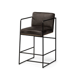 Stamford Black Leather Seat with Wood Back, Metal Frame Counter Stool - Ornate Home