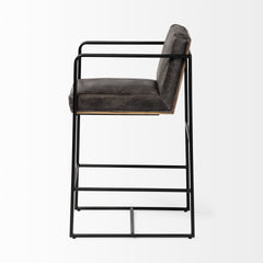 Stamford Black Leather Seat with Wood Back, Metal Frame Counter Stool - Ornate Home