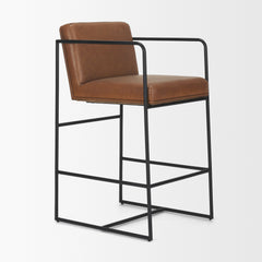 Stamford Brown 36" Leather Seat with Wood Back, Metal Frame Counter Stool