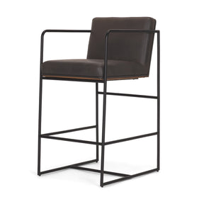 Stamford Charcoal-Brown Leather Seat with Wood Back Metal Counter Stool - Ornate Home