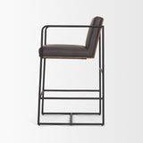 Stamford Charcoal-Brown Leather Seat with Wood Back Metal Counter Stool - Ornate Home