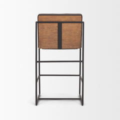 Stamford Charcoal-Brown Leather Seat with Wood Back Metal Counter Stool