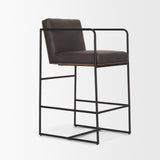 Stamford Charcoal-Brown Leather Seat with Wood Back Metal Counter Stool - Ornate Home