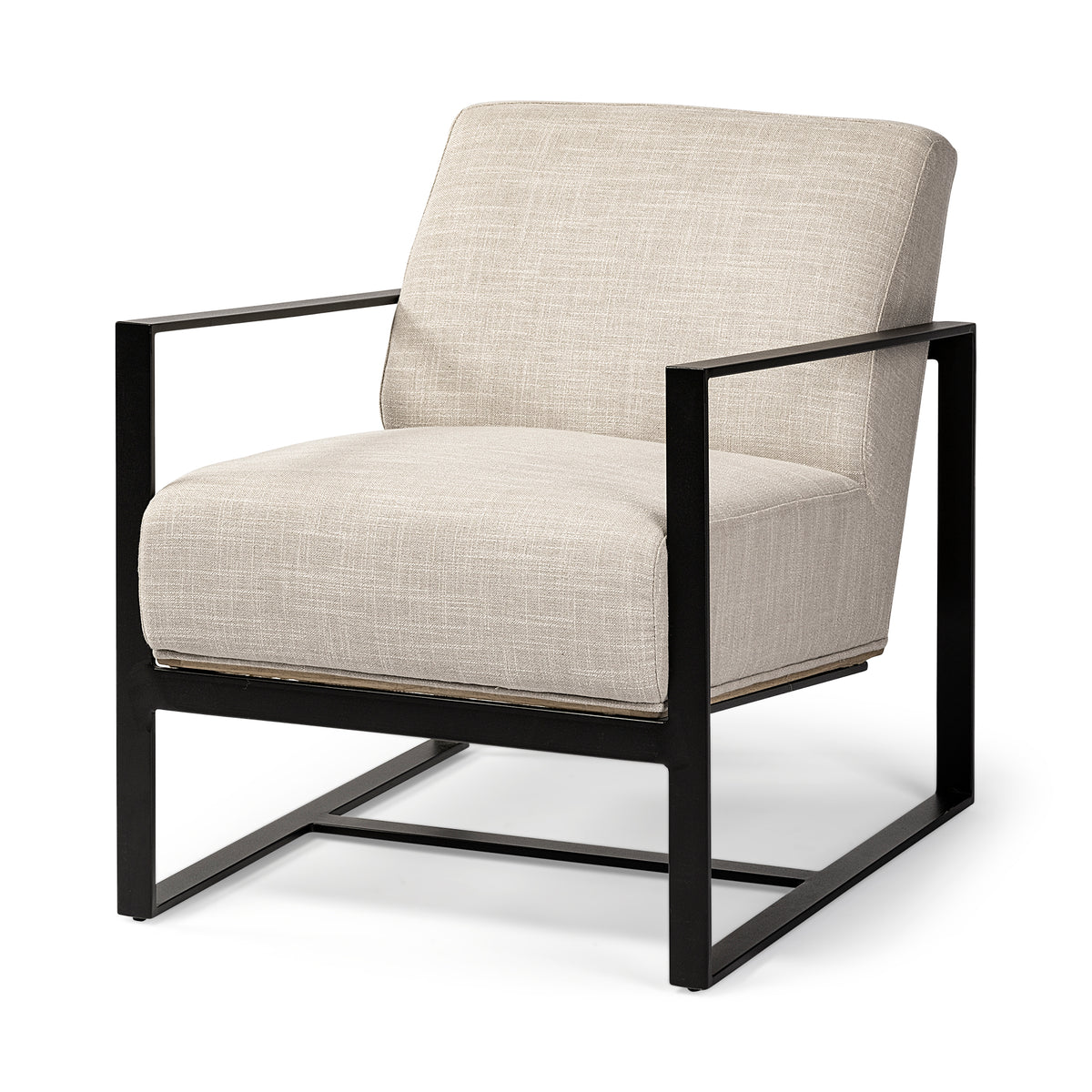 Stamford Light Beige Upholstered Seat with Wood Back, Metal Frame Accent Chair - Ornate Home