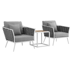 Stance White/Gray 3 Piece Outdoor Patio Aluminum Sectional Sofa Set - Ornate Home