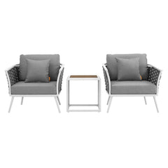 Stance White/Gray 3 Piece Outdoor Patio Aluminum Sectional Sofa Set - Ornate Home