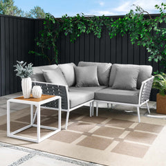 Stance White/Gray 4 Piece Outdoor Patio Aluminum Sectional Sofa Set - Ornate Home