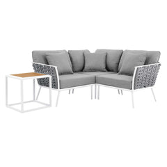 Stance White/Gray 4 Piece Outdoor Patio Aluminum Sectional Sofa Set - Ornate Home