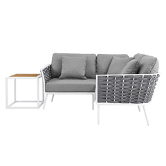 Stance White/Gray 4 Piece Outdoor Patio Aluminum Sectional Sofa Set - Ornate Home