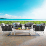 Stance White/Gray 5 Piece Outdoor Patio Aluminum Sectional Sofa Set - Ornate Home