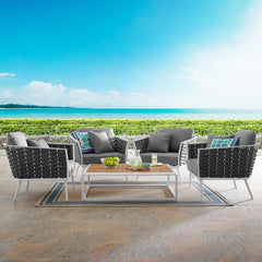 Stance White/Gray 5 Piece Outdoor Patio Aluminum Sectional Sofa Set - Ornate Home