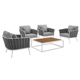Stance White/Gray 5 Piece Outdoor Patio Aluminum Sectional Sofa Set - Ornate Home