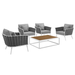 Stance White/Gray 5 Piece Outdoor Patio Aluminum Sectional Sofa Set - Ornate Home
