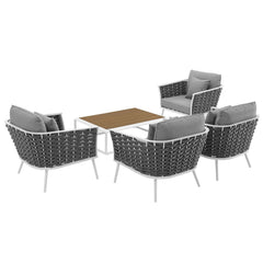 Stance White/Gray 5 Piece Outdoor Patio Aluminum Sectional Sofa Set - Ornate Home