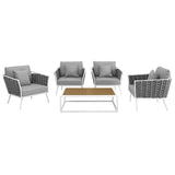 Stance White/Gray 5 Piece Outdoor Patio Aluminum Sectional Sofa Set - Ornate Home