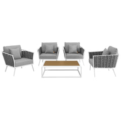 Stance White/Gray 5 Piece Outdoor Patio Aluminum Sectional Sofa Set - Ornate Home