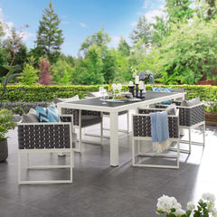 Stance White/Gray 7 Piece Outdoor Patio Aluminum Dining Set - Ornate Home