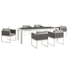 Stance White/Gray 7 Piece Outdoor Patio Aluminum Dining Set - Ornate Home