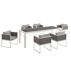 Stance White/Gray 7 Piece Outdoor Patio Aluminum Dining Set - Ornate Home