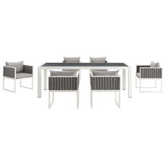 Stance White/Gray 7 Piece Outdoor Patio Aluminum Dining Set - Ornate Home