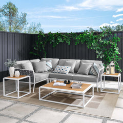 Stance White/Gray 7 Piece Outdoor Patio Aluminum Sectional Sofa Set - Ornate Home