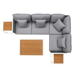 Stance White/Gray 7 Piece Outdoor Patio Aluminum Sectional Sofa Set - Ornate Home