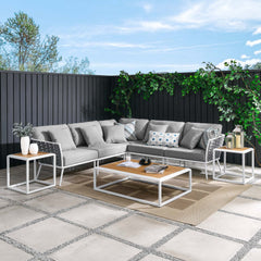 Stance White/Gray 8 Piece Outdoor Patio Aluminum Sectional Sofa Set - Ornate Home