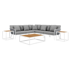 Stance White/Gray 8 Piece Outdoor Patio Aluminum Sectional Sofa Set - Ornate Home