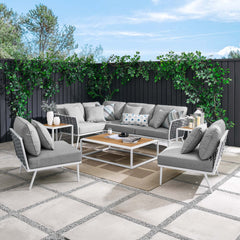 Stance White/Gray 9 Piece Aluminum Outdoor Patio Aluminum Sectional Sofa Set - Ornate Home