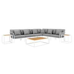 Stance White/Gray 9 Piece Aluminum Outdoor Patio Aluminum Sectional Sofa Set - Ornate Home