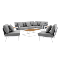 Stance White/Gray 9 Piece Aluminum Outdoor Patio Aluminum Sectional Sofa Set - Ornate Home