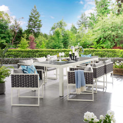 Stance White/Gray 9 Piece Outdoor Patio Aluminum Dining Set - Ornate Home