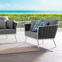 Stance White/Gray Outdoor Patio Aluminum Armchair - Ornate Home
