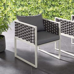 Stance White/Gray Outdoor Patio Aluminum Dining Armchair - Ornate Home