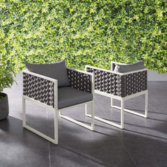 Stance White/Gray Outdoor Patio Aluminum Dining Armchair (Set of 2) - Ornate Home