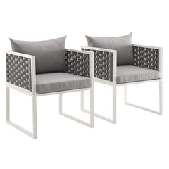 Stance White/Gray Outdoor Patio Aluminum Dining Armchair (Set of 2) - Ornate Home