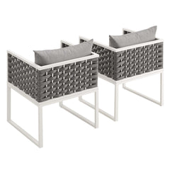 Stance White/Gray Outdoor Patio Aluminum Dining Armchair (Set of 2) - Ornate Home