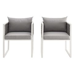 Stance White/Gray Outdoor Patio Aluminum Dining Armchair (Set of 2) - Ornate Home