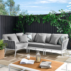 Stance White/Gray Outdoor Patio Aluminum Large Sectional Sofa - Ornate Home